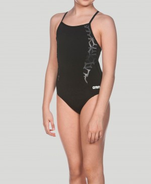 Black Arena Carbonite Ii Youth Light Drop Back Girls' Swimsuits | 96064799