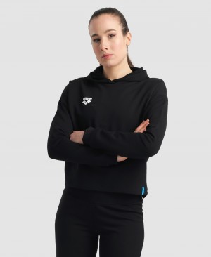 Black Arena Hooded Fleece Women's Sweatshirts | 97417611