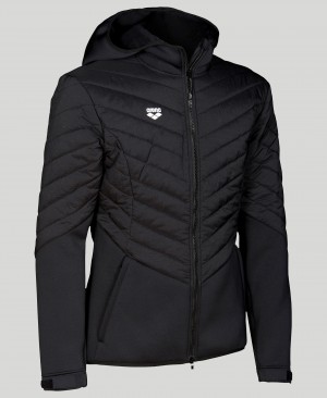 Black Arena Hooded Half-quilted Women's Jackets | 24553744