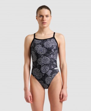 Black Arena Hydrangea Bouquet Challenge Back Women's Swimsuits | 99636210