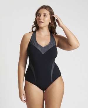 Black Arena Isabel Lightcross Back Plus Women's Swimsuits | 78329158