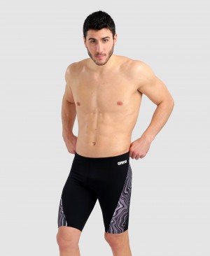 Black Arena Marbled Jammer Men's Swim Shorts | 1349709