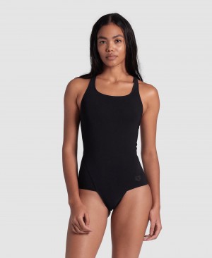 Black Arena Mesh Panel Power Back Women's Swimsuits | 63561591