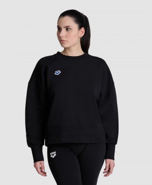 Black Arena Oversized Crew Neck Women's Sweatshirts | 66621494