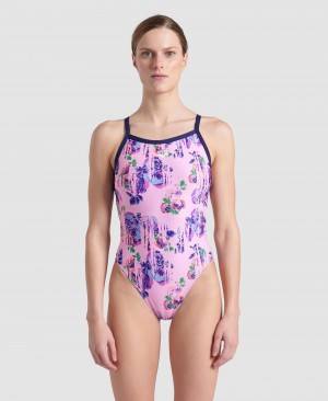 Black Arena Rose Textures Xcross Back Women's Swimsuits | 63279957