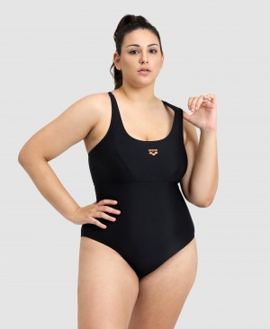 Black Arena Solid Control Pro Back Plus Women's Swimsuits | 10974495