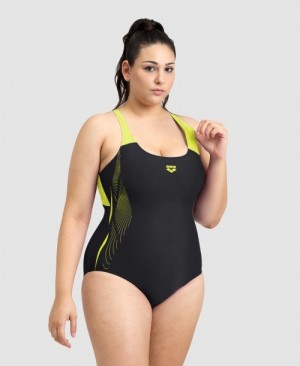 Black Arena Swimsuit Graphic Print Plus Women's Swimsuits | 71296964