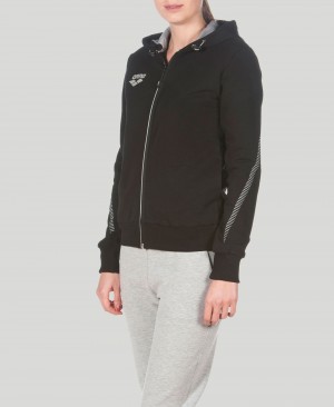 Black Arena Team Line Hooded Women's Jackets | 1718634