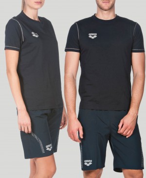 Black Arena Team Line Short Sleeve Men's T Shirts | 31846432