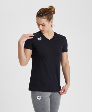 Black Arena Team Panel Women's T Shirts | 85960882