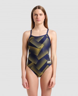 Blue Arena Halftone Challenge Back Women's Swimsuits | 98732757