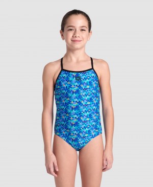 Blue Arena Pool Tiles Light Drop Back Swimsuit Girls' Swimsuits | 77439638