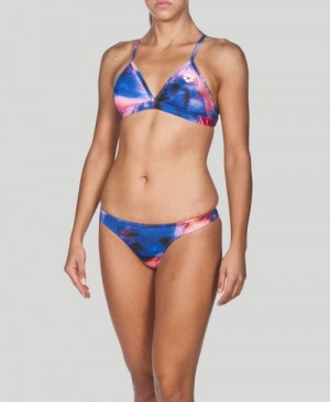 Blue Arena Printed Tie Back Top Women's Bikinis | 27012145