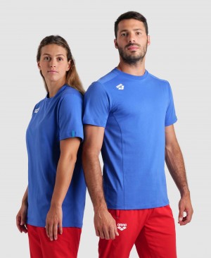 Blue Arena Team Panel Men's T Shirts | 63137390