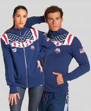 Blue Arena USA Swimming Team Kit Hooded Zip Women's Jackets | 73231486