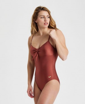 Burgundy Arena Solid U Back Women's Swimsuits | 46717596