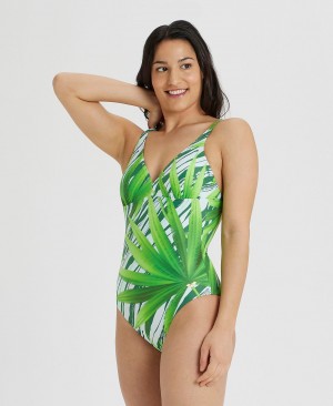 Green Arena Allover Print U Back Women's Swimsuits | 93921153