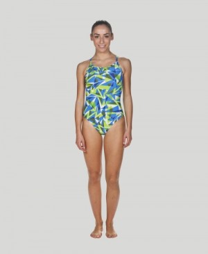 Green Arena Shattered Glass Light Drop Back Women's Swimsuits | 72741912