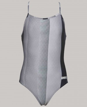 Grey Arena Blended Stripe Youth Light Drop Back Girls' Swimsuits | 95047301