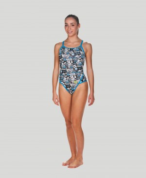 Grey Arena Comics Superfly Back Women's Swimsuits | 24724959