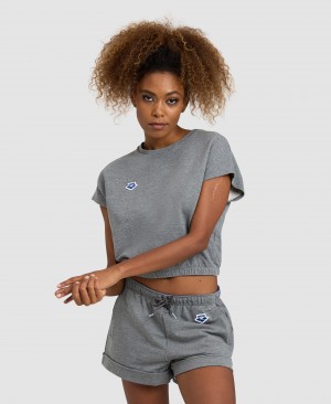 Grey Arena Icons Crop Women's T Shirts | 70421580