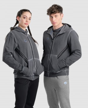 Grey Arena Icons Hooded Men's Jackets | 47579426