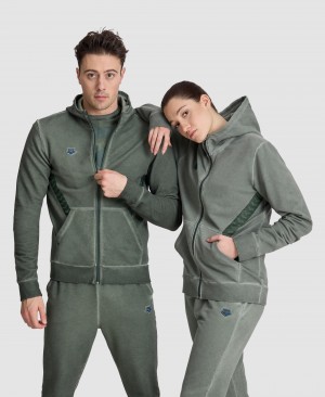 Grey Arena Icons Hooded Women's Jackets | 6197290