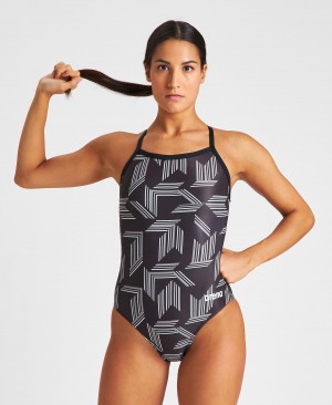 Grey Arena Puzzled Light Drop Back Women's Swimsuits | 63651414