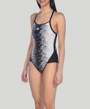 Grey Arena Triangle Prism Superfly Back Women's Swimsuits | 4512351