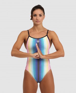 Multicolor Arena Circle Stripe Lace Back Women's Swimsuits | 38734696