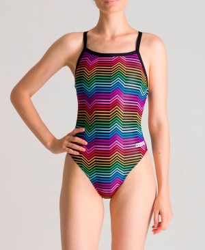 Multicolor Arena Multicolor Stripes Challenge Back Women's Swimsuits | 57800328