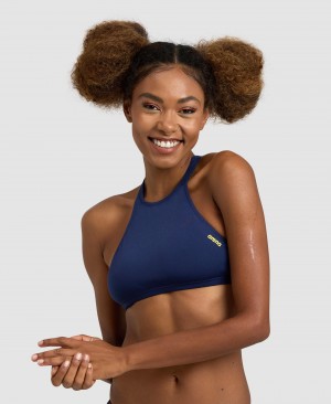 Navy Arena Crop Think Women's Bikini Tops | 50336393