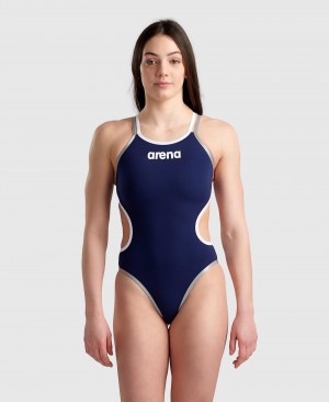 Navy Arena Double Cross Back Women's Swimsuits | 52098750