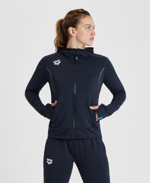 Navy Arena Hooded Sport Spacer Women's Jackets | 53165293