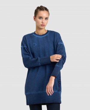 Navy Arena Icons Oversized Crewneck Women's Sweatshirts | 6660153