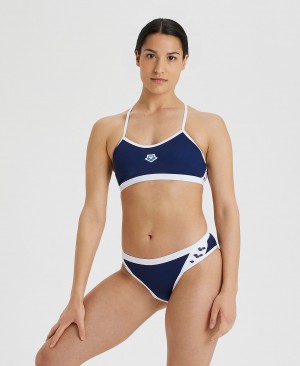 Navy Arena Icons Solid Cross Back Women's Bikinis | 63604824