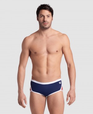 Navy Arena Icons Solid Low Waist Men's Swim Trunks | 4919563