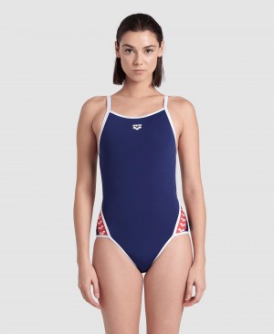 Navy Arena Icons Super Fly Back Solid Women's Swimsuits | 75492576