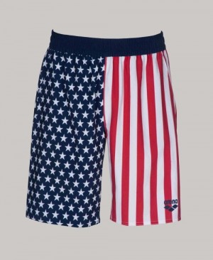 Navy Arena Official USA Swimming National Team Flag Print Men's Shorts | 7708322