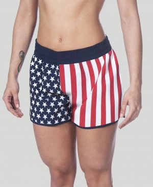 Navy Arena Official USA Swimming National Team Flag Print Women's Shorts | 86182218