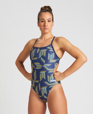 Navy Arena Puzzled Challenge Back Women's Swimsuits | 14690857