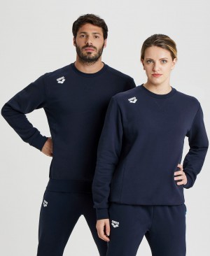 Navy Arena Solid Crewneck Women's Sweatshirts | 45802828