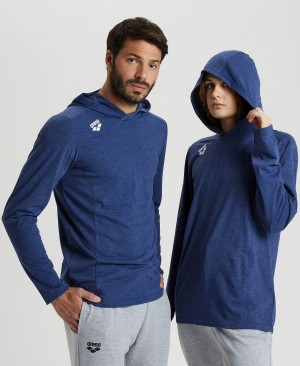 Navy Arena Team Hooded Panel Men's T Shirts | 34316617