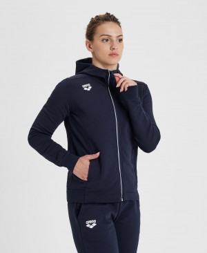 Navy Arena Team Hooded Panel Women's Jackets | 59161886