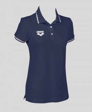 Navy Arena Team Line Short Sleeve Women's Polo Shirts | 81408183