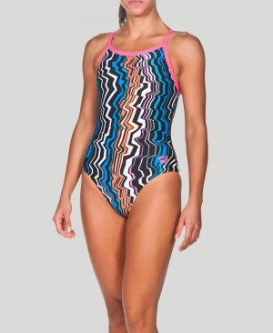 Navy Arena Zig Zag Light Drop Back Women's Swimsuits | 61998394