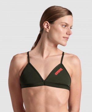 Olive Arena Team Tie Back Solid Women's Bikini Tops | 32315236