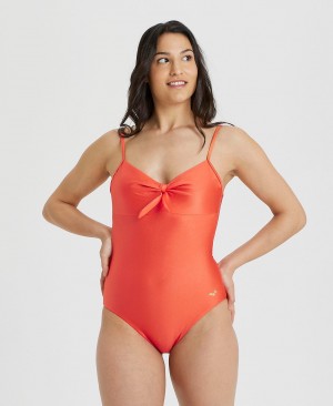 Orange Arena Solid U Back Women's Swimsuits | 91243689