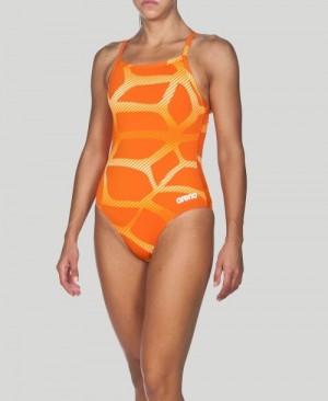 Orange Arena Spider Light Drop Back Women's Swimsuits | 89669067