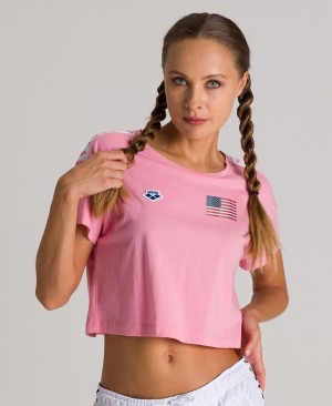 Pink Arena Corrine Team Crop Women's T Shirts | 98156245